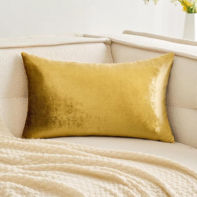 MIULEE 12x20 Inch Lumbar Velvet Throw Pillow Cover Set of 1 Golden | Soft Luxury Decorative Throw Pillow Cover, Single Rectangle Cushion Case, Home Decor for Chair Couch Sofa Bedroom Car Bed