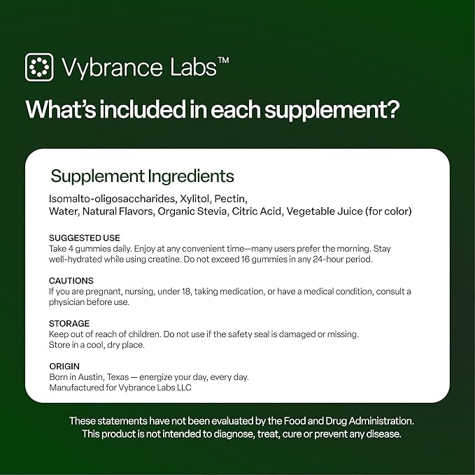 Creatine Gummies 5g Monohydrate + Taurine & B12 - Sugar-Free, Vegan, Gluten-Free - Green Apple - 120 Count (30 Servings) for Strength, Energy & Focus