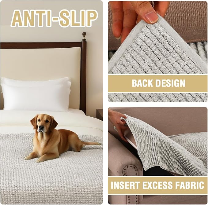 H.VERSAILTEX Plush Chenille Couch Cover for Dogs Pets Blanket for Bed Anti-Slip Soft and Durable Furniture Protector for Small Medium Large Cats Washable (52" x 82", Oatmeal)