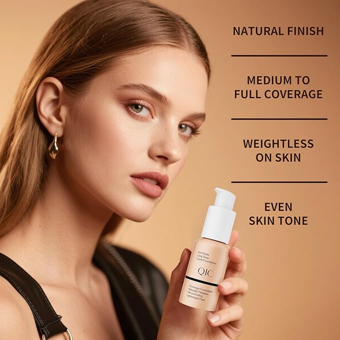 Liquid Foundation Makeup, Full Coverage Foundation + Matte Foundation Face Makeup for Evens Skin Tone Cruelty-Free Natural Finish 1 Fl Oz (Buff beige)