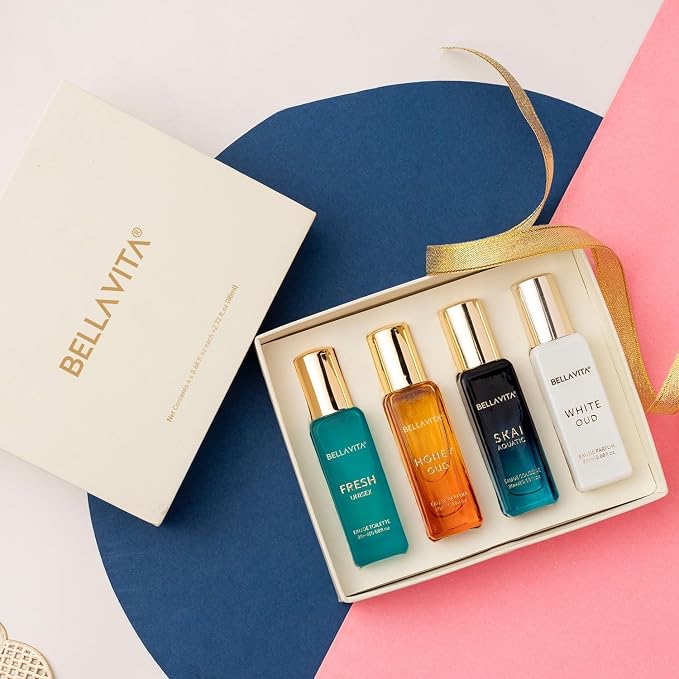 Bellavita Luxury Unisex Perfume Gift Set with Honey Oud, White Oud, Skai, and Fresh | 80ml | Perfume for Men and Women | Honey, Artemisia Lemon, Bergamot, and Sweet Almond Notes | Women's Day Special