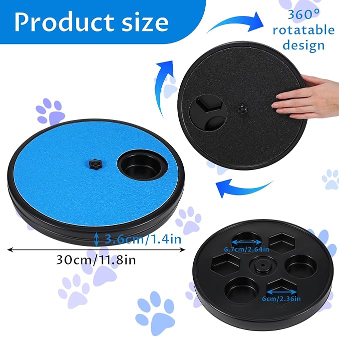 Grevosea Dog Nail Scratch Board, 3 in 1 Dog Scratch Board Rotatable Round Pad for Nails with Treat Box Dogs Nail File Toy Scratching Boards for Dogs Shorten Dog’s Side Nails Easier