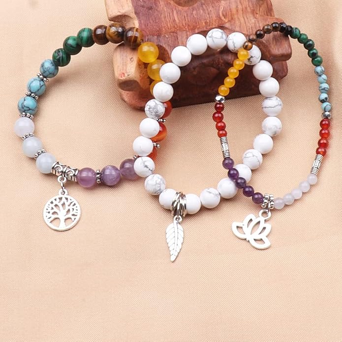 UEUC Tree of Life Yoga Healing Stone Bracelets,Multilayer Lotus Chakra Stone Reiki Bracelet Sets,Anxiety Crystal Natural Stone,for Women Stress Relief