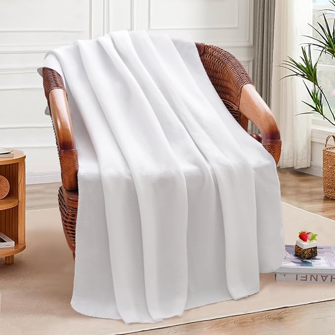 ZYFZCYBL Fleece Throw Blankets Lightweight Warm Soft Cozy Pet-Friendly Bulk Fleece Throw Blanket Solid for Home Bed, Sofa，Office,Gifts, Couch (Pack of 6-50 x 60 inch，White)