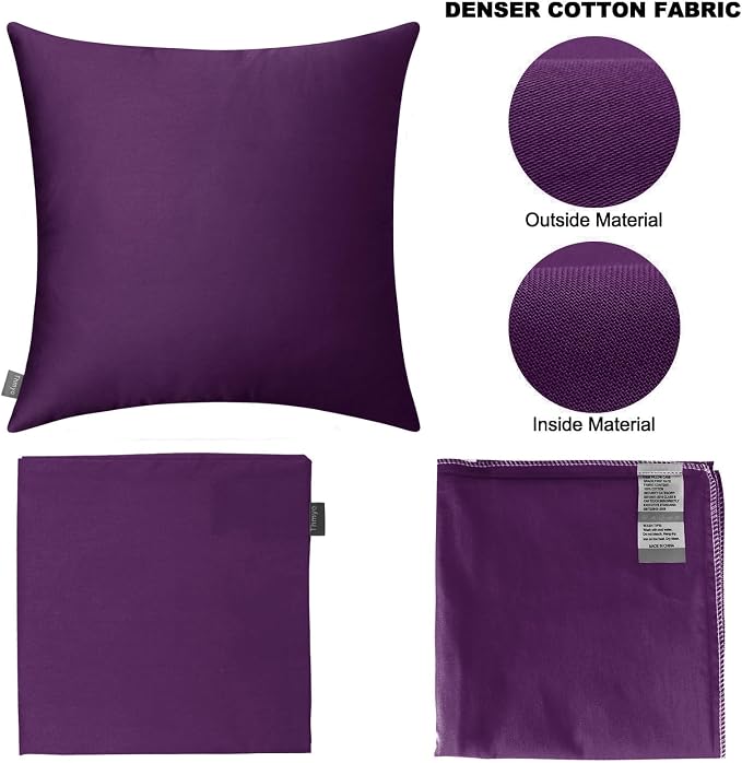 4-Pack 100% Cotton Comfortable Solid Decorative Throw Pillow Case,Thmyo Square Cushion Cover Pillowcase Sublimation Blank Pillow Covers DIY Throw Pillowcase for Couch Sofa(18x18 inch/ 45x45cm,Violet)