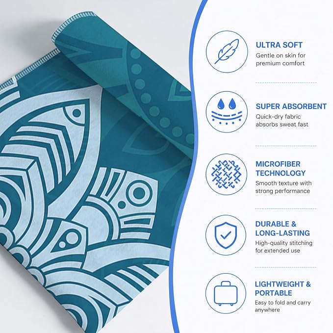Yoga Mat Towel, Hot Yoga Non Slip with 4 Corner Pockets, 70 x 26 in | Soft Absorbent Microfiber With Four Corner Pockets, Fits Over Yoga Mats For Hot Yoga, Pilates, Gym, And Travel
