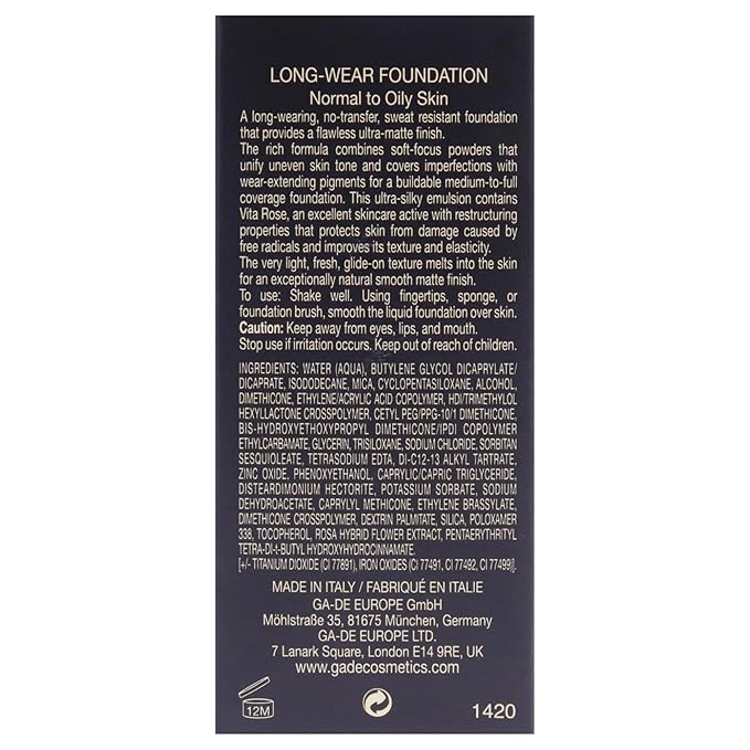 GA-DE Ultramate Long-Wear Foundation, 151 - Sweat-Resistant and No-Transfer Cream Foundation - Face Makeup for Flawless Ultra-Matte Finish - 1 oz