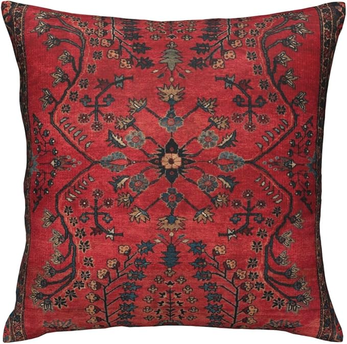 Red Persian Carpet Vintage Antique Nature Fine Pillow Covers Decorative 18x18 Inch Square Throw Pillowcase Couch Cushion Cover for Home Decor Living Room Bedroom College Dorm Bed Car Sofa