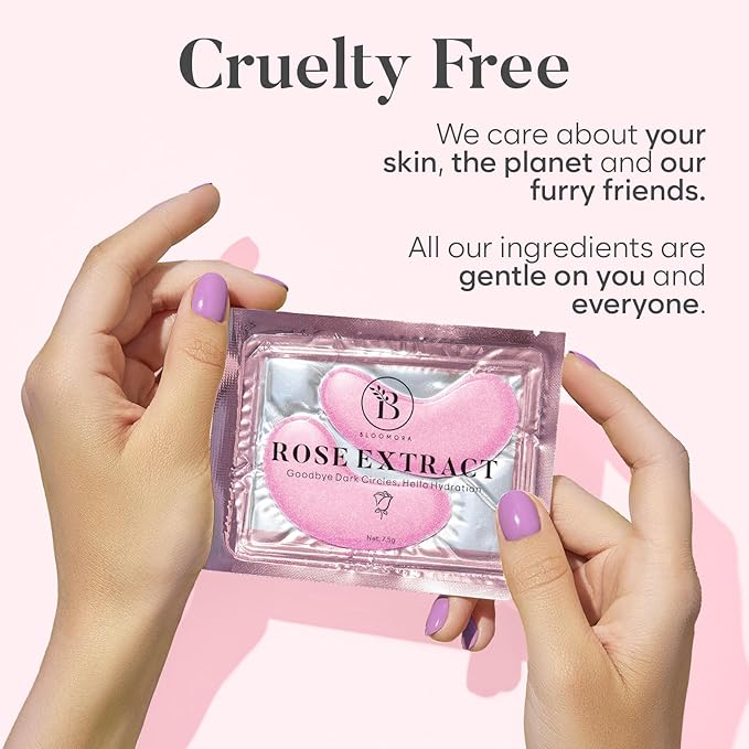 BLOOMORA Rose Under Eye Patches (30 Pairs) - Under Eye Mask for Appearance of Dark Circles - For Puffy Eyes Smoothing - Skincare Mask