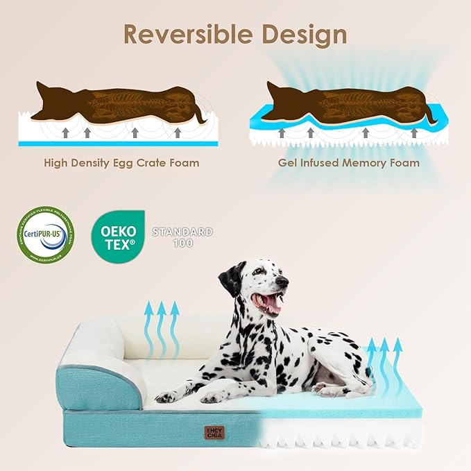 EHEYCIGA Orthopedic XXL Dog Bed, Waterproof Washable XL Big Pet Bed 48" | Non-Slip Bottom and Egg-Crate Memory Foam Extra Large Pet Couch Bed with Washable Removable Cover, Turquoise Blue