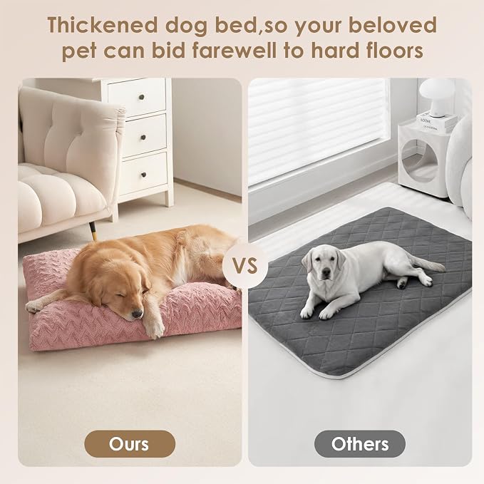 EHEYCIGA Washable Large Dog Bed for Crate, 36x27 Inch Pet Bed, Pink | Soft Dog Crate Bed, Plush and Comfy Kennel Pad, Deluxe Sleeping Mattress for Dogs Up to 55 lbs