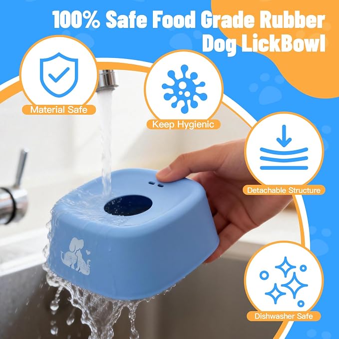 TUGFREE Slow Feeder Dog Bowls, Lick Sphere Puzzle Feeder for Liquid Treats, Non-Spill Puppy Lick Bowl for Bone Broth & Yogurt, Interactive Slow Eating Toy for Anxiety Relief, Boredom and Post-Op Care