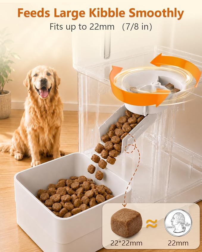 Automatic Dog Feeder Large Breed: 15L/63 Cup Capacity for Kibble up to 22mm | Anti-Clog Slow Feeder with Elevated Stand, Featuring HD Camera with WiFi and Easy App Scheduling by Yakry