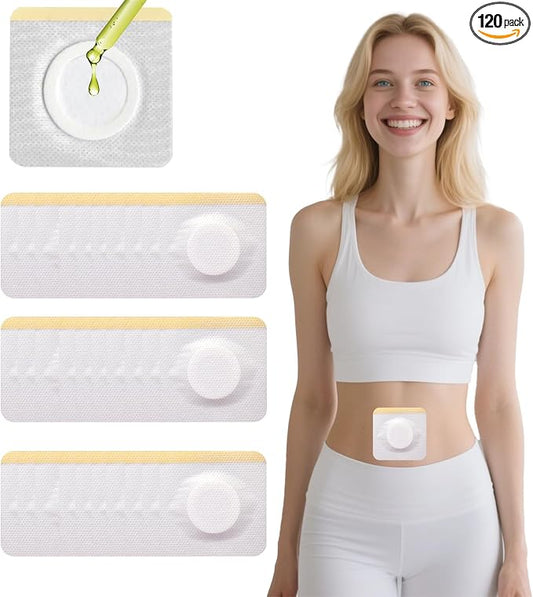 120PCS Disposable Castor Oil Belly Button Patch– Oil-Free, Self-Adhesive Cotton Core Wrap for Neck, Shoulders & Knees, No Wash, Anti-Seepage (White Square)