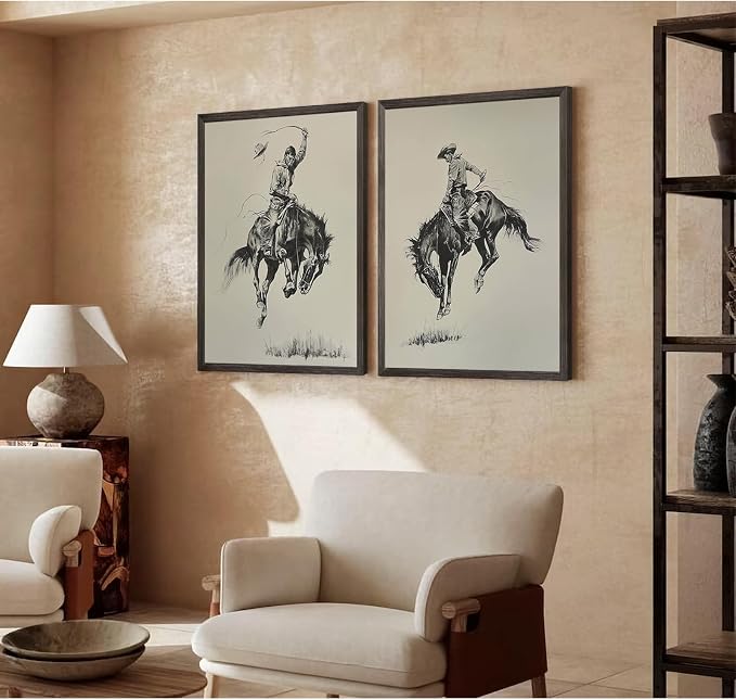 Western Cowboy Wall Art Decor Vintage Farmhouse Prints Western Cowboy Canvas Poster Retro Southwestern Wall Art Antique West Pictures Vintage Painting for Bathroom Bedroom 12x16x2 Inch Unframed