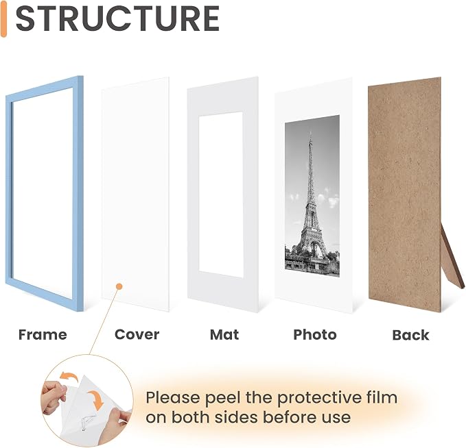 upsimples 8x10 Picture Frames, Gallery Wall Frames Set of 5, Blue | Photo Frame Collage Wall Decor, 8 x 10 Frame, 5x7 Frame with Mat for Family, Baby, Hallway, Christmas