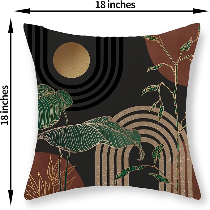 Boho Grey Rust Brown Pillow Covers 18x18 Set of 2 Gold Green Leaf Tropical Mid Century Throw Pillows Outdoor Bohemian Modern Decorative Pillowcase Farmhouse Cushion Case for Couch Sofa Decor