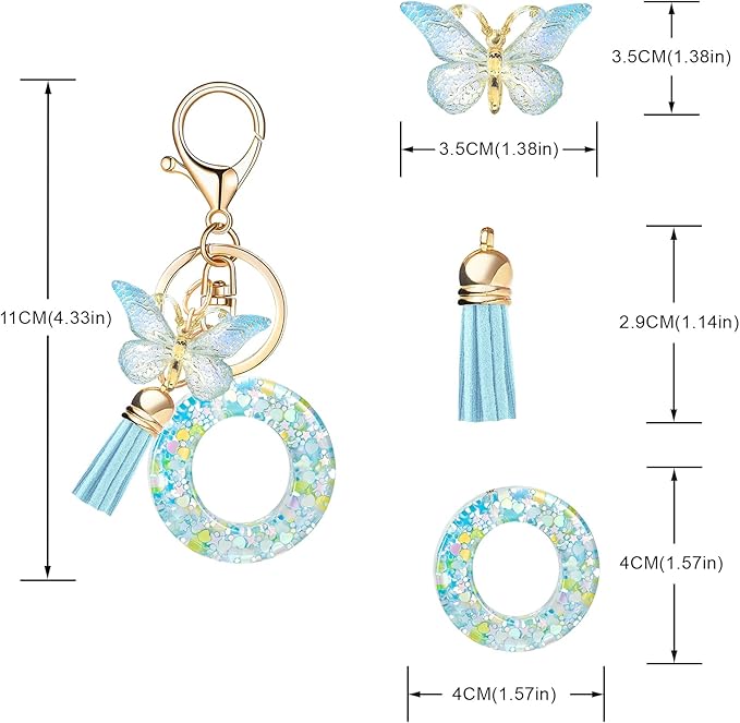 Fashion Alphabet Initial Letter Keychain Tassel Butterfly Pendant Key Ring for Purse Handbags Women Girl