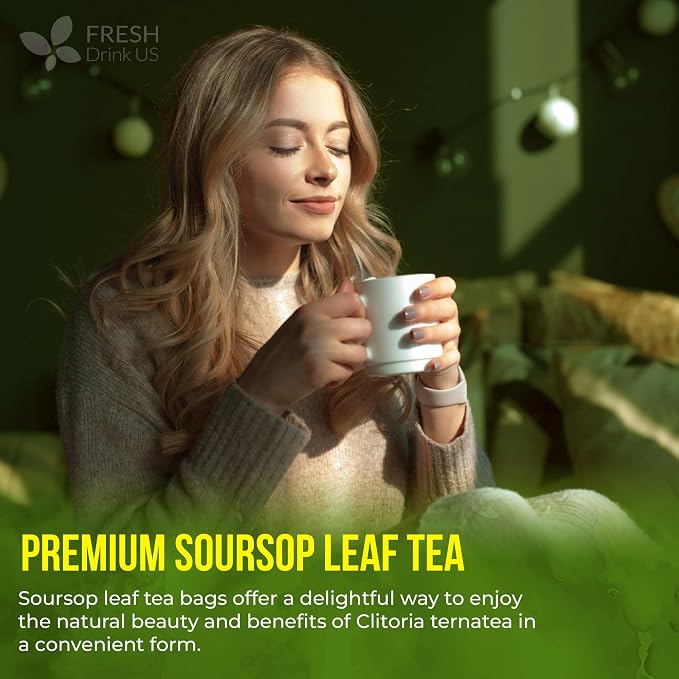 FreshDrinkUS, 105 Premium Soursop Graviola Leaf Tea Bags, The Finest Soursop Tea, 100% Natural and Pure, Handmade, Made With Natural Materials-Corn Fiber Tea Bag, Sugar/ Caffeine/ Gluten Free, Hoja Guanabana Tea