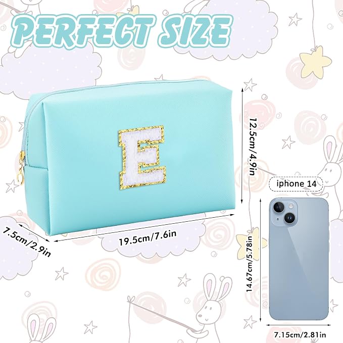 URSKYTOUS Gifts for Girls Initial Makeup Bag Personalized Cosmetic Bag with Zipper Cute Travel Toiletry Bag Waterproof PU Preppy Makeup Pouch Birthday Gift for Teen Girls Women(Blue E)