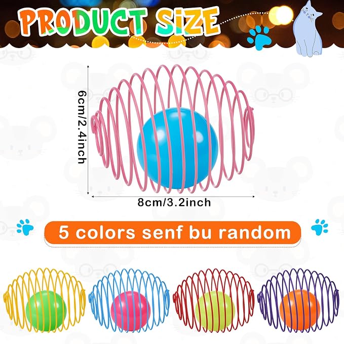 Jecery 5 Pcs Cat Toys Spring,Glow Ball,Multicolor