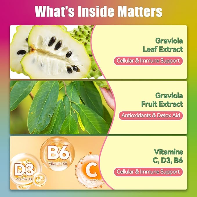 Vyxion Soursop Bitters Liquid, Soursop Multivitamin Drops - 2000mg 10:1 Extract from Fruit & Leaf, Vitamin B6, C, D3, Graviola Liquid Drops | Vegan, Non-GMO | 2 Fl Oz