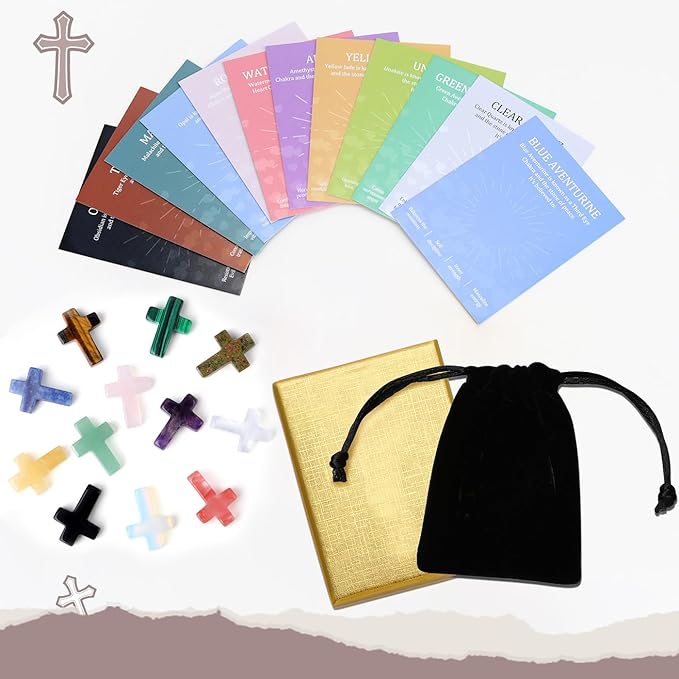 DUQGUHO 1 Inch Pocket Cross Crystals Pocket Hug Token Cross Shaped Gemstones Small Palm Crosses Stones Bulk 12PCS