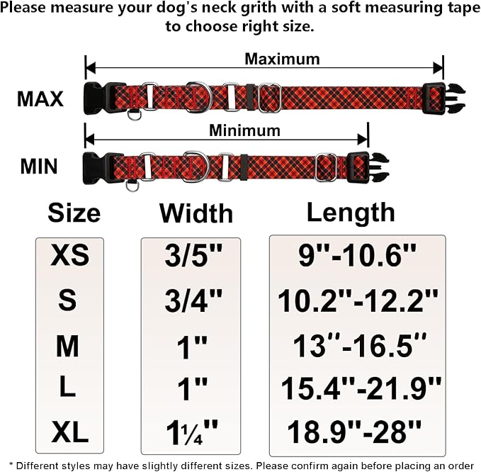 Christmas Martingale Collar for Dogs with Buckle, Red Plaid, M