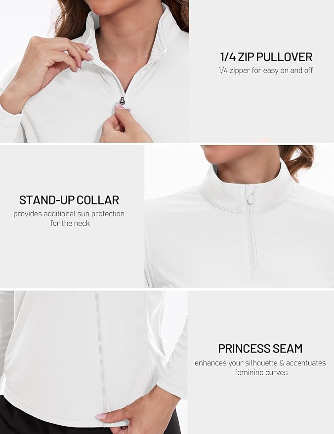 TACVASEN Women's Quarter Zip Pullover Golf Shirts UPF 50+ Long Sleeve Sun Shirts UV Protection Workout Tops