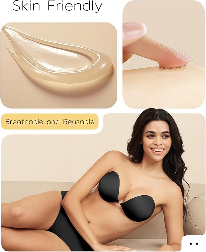 Niidor Adhesive Bra Strapless Sticky Invisible Push up Silicone Bra for Backless Dress with Reusable Nipple Covers