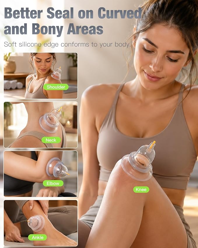 ICUPPING CUVIA Hybrid Cupping Therapy Set with Hand Pump Suction Cups | Manual cupping therapy set with hand pump and silicone suction cups for adjustable body and back massage routines