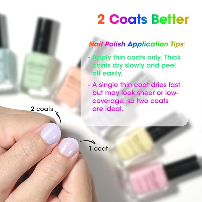 GELLEN Pastel Nail Polish, Quick Air Dry Non-gel Regular Nail Polish No Light Needed for Finger Toe & Fake Nails | 6-color Spring Summer Macaron, Apply 2 Thin Coats | Toxin TPO HEMA Free, No Chip