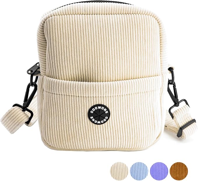 Velvet Dog Training Pouch | Large Capacity Pet Treat & Toy Bag with Built-in Poop Bag Dispenser (Beige-white)