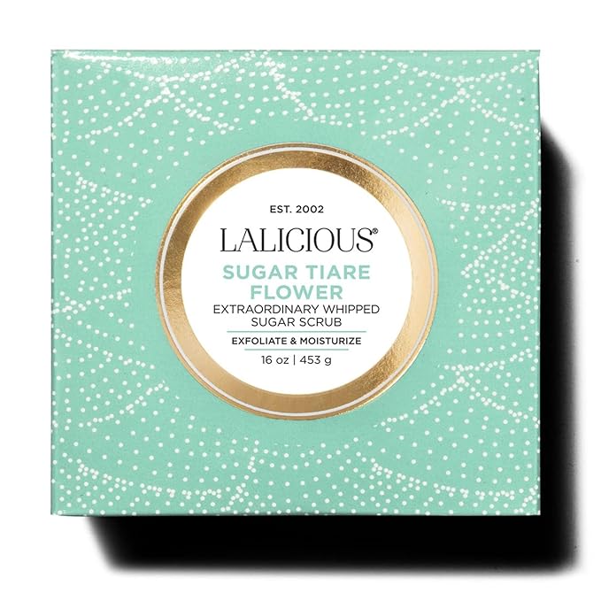 LALICIOUS Sugar Tiare Flower Exfoliating Body Scrub, Moisturizing Whipped Exfoliator, Pre-Shave Scrub for Ingrown Hairs & Razor Bumps, Gently Buffs & Smooths Sensitive Skin | No Parabens | Large 16oz