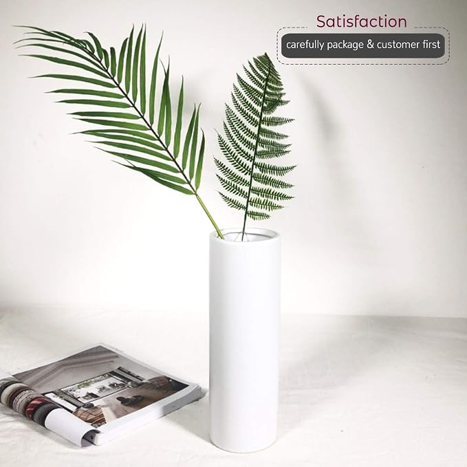 WGV Ceramic Cylinder Vase Width 5" Height 12" Elegant Unique Modern Matte Floral Container Planter Pot Centerpiece for Event Party Wedding Office Home Decor, Smooth White 1 Piece