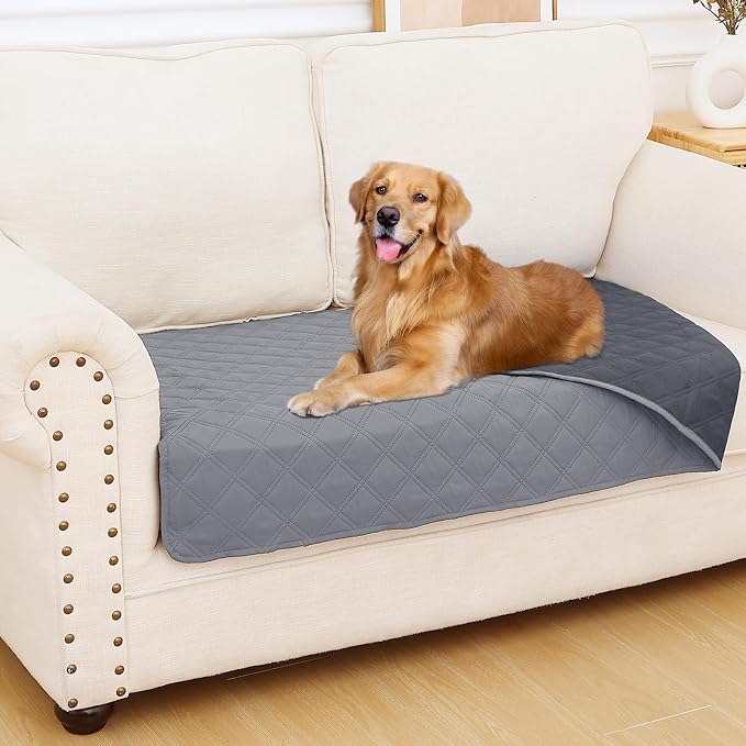 Smiry Waterproof Reversible Pet Couch Covers for Dogs | Pet Friendly, Soft Fabric, Washable Sofa Furniture Protector for Dogs Cat Kids, Checkered (30"x60", Grey/Dark Grey)