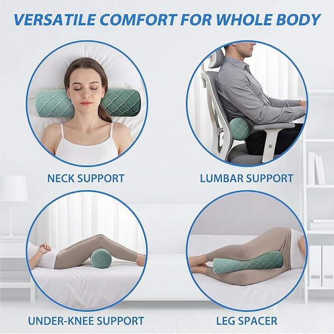 Cervical Memory Foam Neck Roll Pillow Comfortable Breathable(3.9) | Neck Support Pillows for Sleeping 3.9in H Small Round Circle Pillow Cylinder Pillows for Back Lumbar Leg Yoga Pain Relief