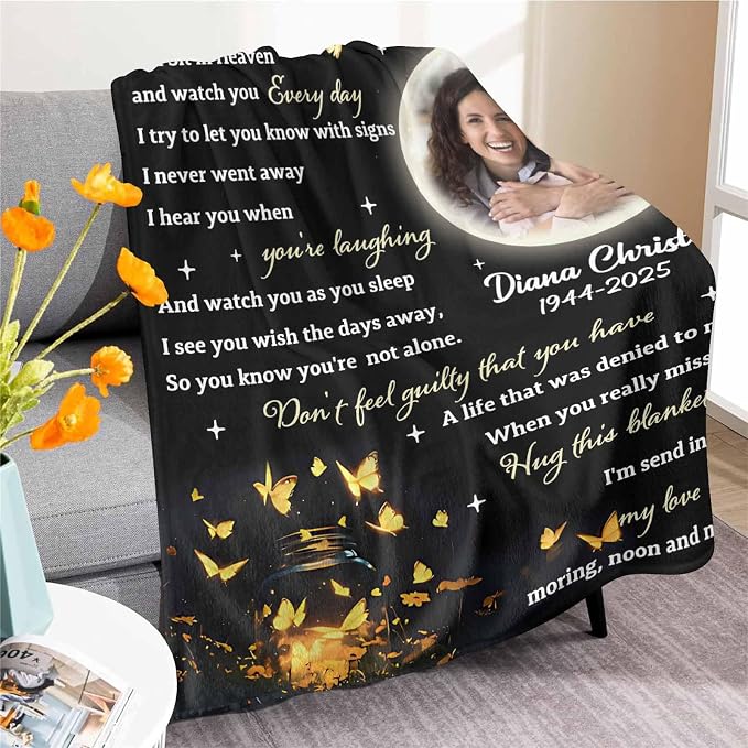 Custom Memorial Blanket with Photo - Sympathy Gift for Loss of Loved One