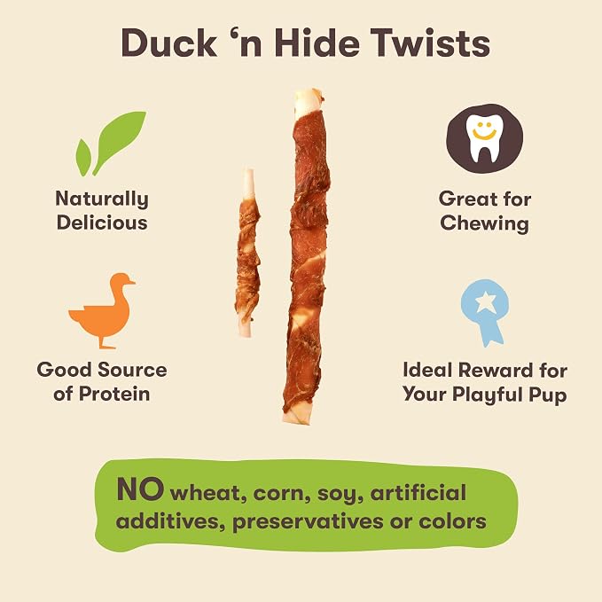 Pet 'n Shape Duck 'n Hide Twist - Duck Wrapped Rawhide Natural Dog Treats, Large, 6 Count (Pack of 4)