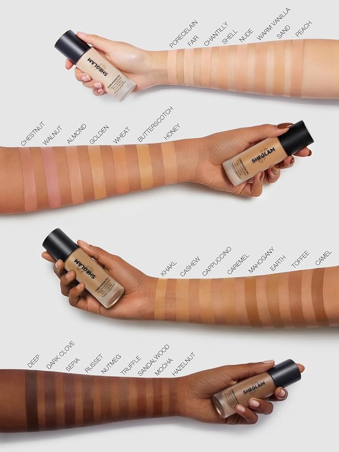 SHEGLAM Full Coverage Foundation Makeup Long Lasting Waterproof Matte Dewy Liquid Foundation - Caramel