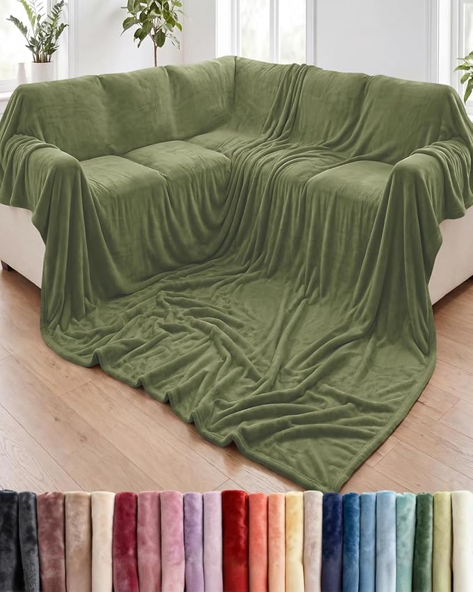 Ultra Soft Fleece Blanket Giant Blanket Size - Flannel Fleece Luxury Blanket - Lightweight for Couch Bed Chair - Thick, Warm and Breathable - All Season Cozy, Olive