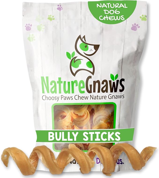 Nature Gnaws Bully Stick Springs 7-8" Rawhide Free Dog Chews, 6 Count
