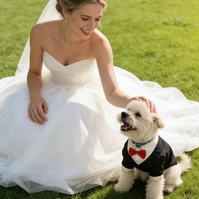 Dog Tuxedo Suit with Bow Tie Dog Shirt Puppy Clothes Formal Pet Tux Party Birthday Costume for Small Medium Dogs Pet Weding Attire Dress Up Cosplay Prince Costume Gentleman Apparel (Large)