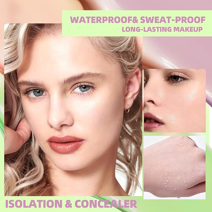 SPF 50 Color Correcting Sunscreen Face Primer, 3 in 1 Three-Colour Color Corrector & Hydrating Concealer Cream, Lightweight Oil-Free, Conceals Dark Circles, Acne Scars, Redness for Radiant Skin