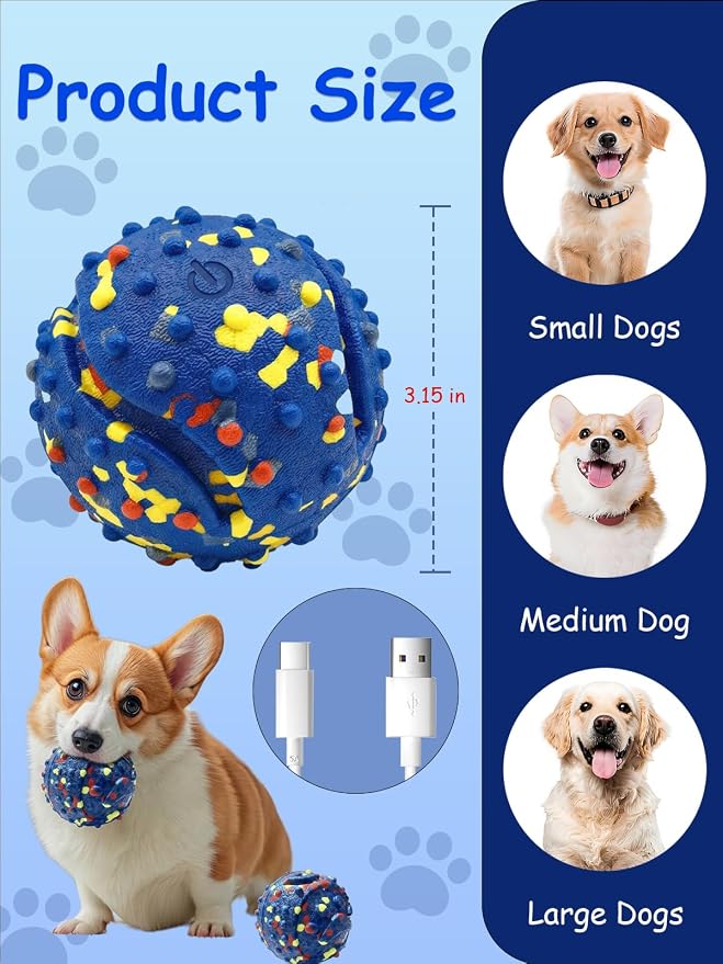 Smart Interactive Dog Toy, Automatic Moving Bouncing Dogs Ball for Boredom, Interactive Dog Toys for Small, Medium, Large Dogs to Keep Them Busy & Boredom Relief, E-TPU with Waterproof-Blue