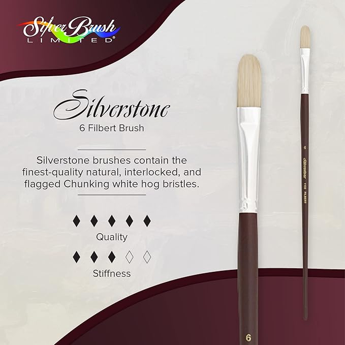 Silver Brush Limited 1103-6 Silverstone Filbert Paintbrush for Oil Painting, Size 6, Long Handle
