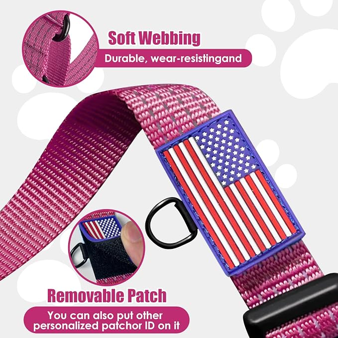 Martingale Dog Collar Reflective NO Pull with USA Flag, L,Hot Pink