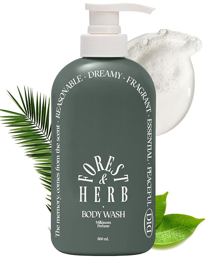 Milk in Cera Perfume Body Wash - Korean Moisturizing Body Cleanser for All Skin Types - Natural Green Herb Scent - with Milk Protein and Ceramide, 16.9 fl.oz.