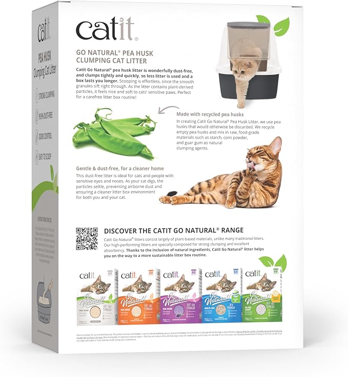 Catit Go Natural Pea Husk Clumping Cat Litter, Unscented, 12.3 lbs | Plant-Based, Eco-Friendly, Dust-Free & Flushable Cat Litter, Natural Clumping Formula, Low Tracking