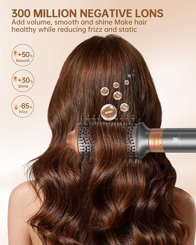 Hot Air Brush Hair Styler, 6 in 1 Hair Dryer Brush Auto Wrap Curlers Frizz-Free Styling Tool for All Hair Types Fast Drying, Curling, Smoothing, Volumizing & Straightening with Negative Ion